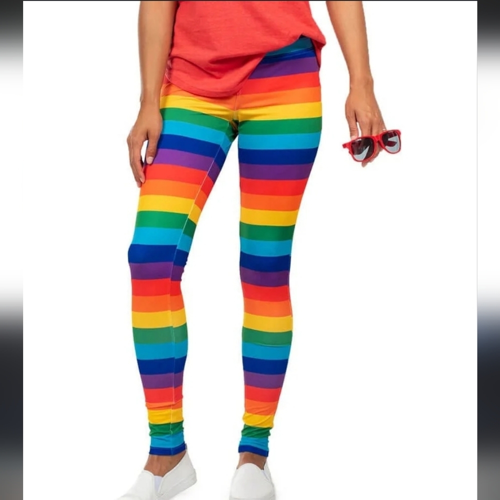 Tipsy Elves Rainbow Leggings Medium NEW with Tags Multicolor Stripes